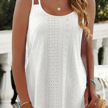 Eyelet Trim Cami Casual Sleeveless Scoop Neck Versatile Top