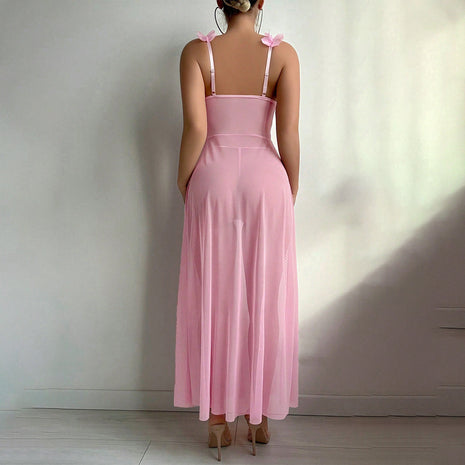Slit See-through Suspender Nightdress Two-piece Set