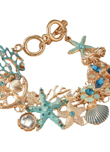 Pulsera de estrella de mar y conchas con diamantes de imitación – Joyería de vacaciones para mujer