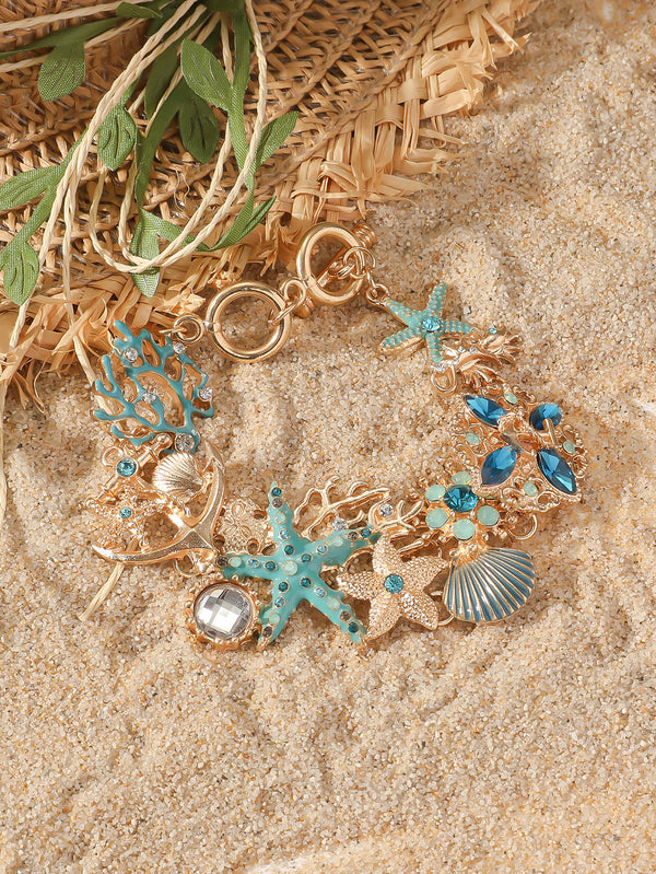 Alloy Rhinestone Shell & Anchor Bracelet