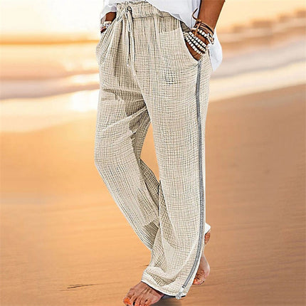 Zou Cotton And Linen Drawstring Zipper Stretch Pants