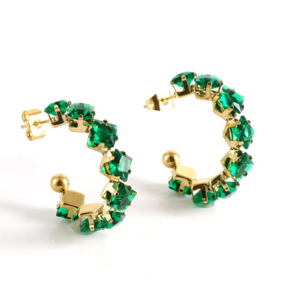 Stainless Steel Zircon Rhinestone Earrings