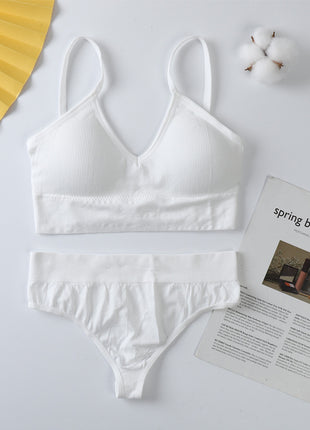 No Steel Ring Gather Beautiful Cotton Back Thin French Triangle Cup Bra Set