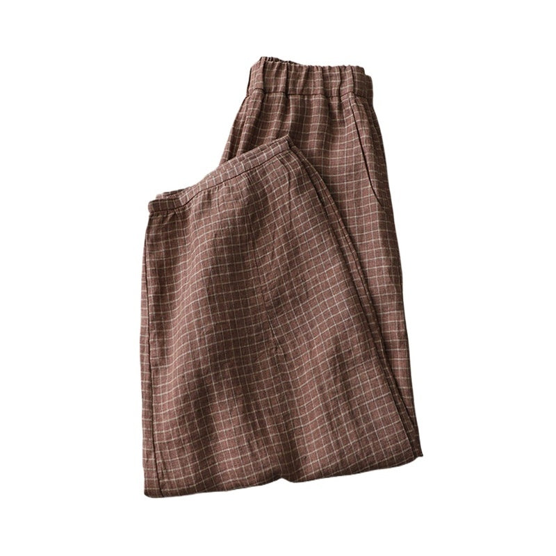 Plaid Linen Casual Pants