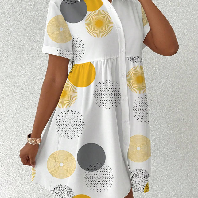 Clasi Button-Front Short Sleeve All-Over Casual Short Dress