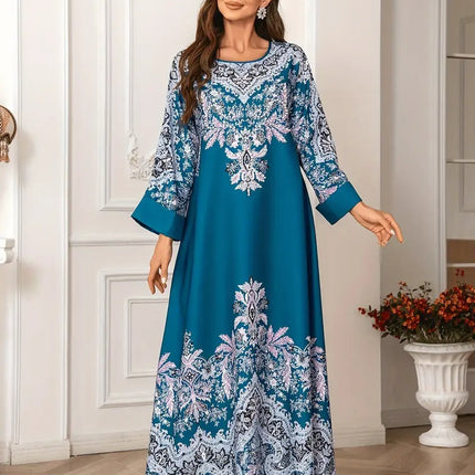 Kaftan Long Sleeved Round Neck with Bead Embellishment Dress