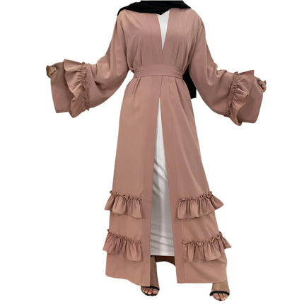 Ruffled Sleeves Lace Up Abaya