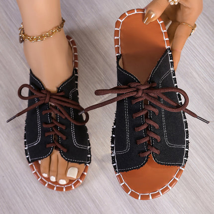 Plus Size Lace-up Fish Mouth Flats
