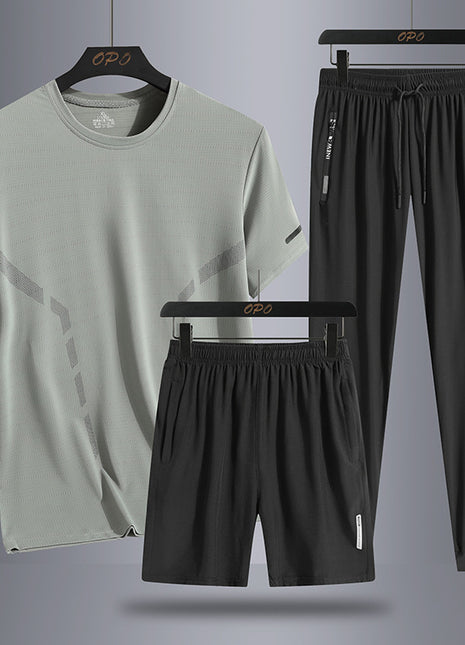 Men's Sports Short Sleeve  Pants Three-piece Thin Breathable