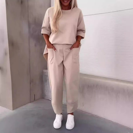 Two-Piece Solid Color Pants Set