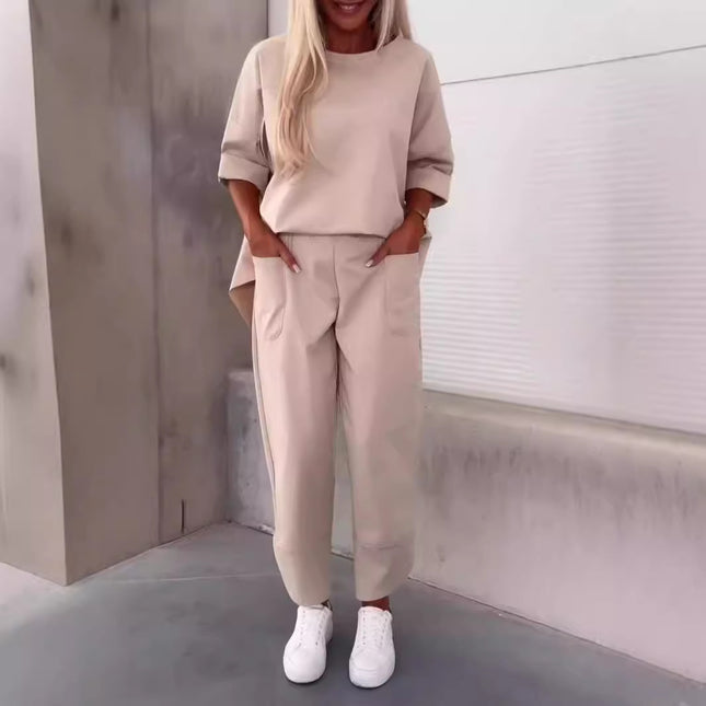 Two-Piece Solid Color Pants Set