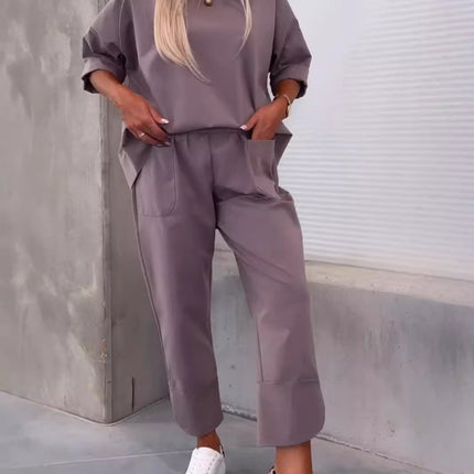 Two-Piece Solid Color Pants Set