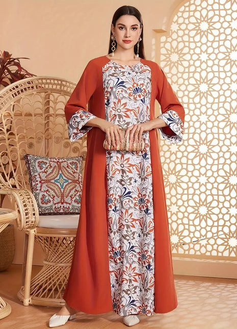 Elegante vestido floral de manga larga