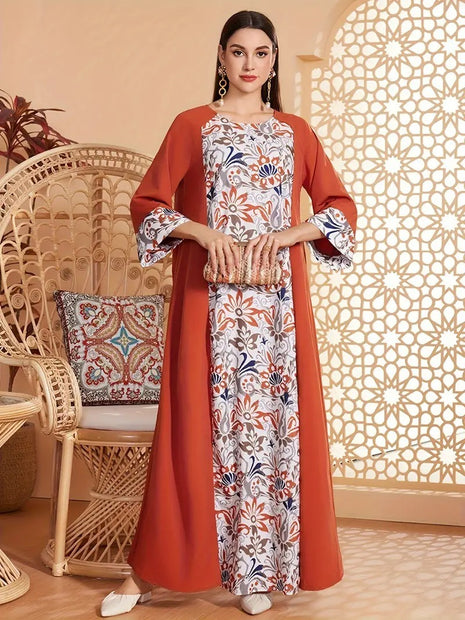 Elegante vestido floral de manga larga