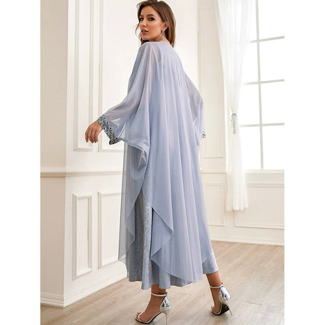 Vestido Bordado Gris Piedra de Losa de Otoño