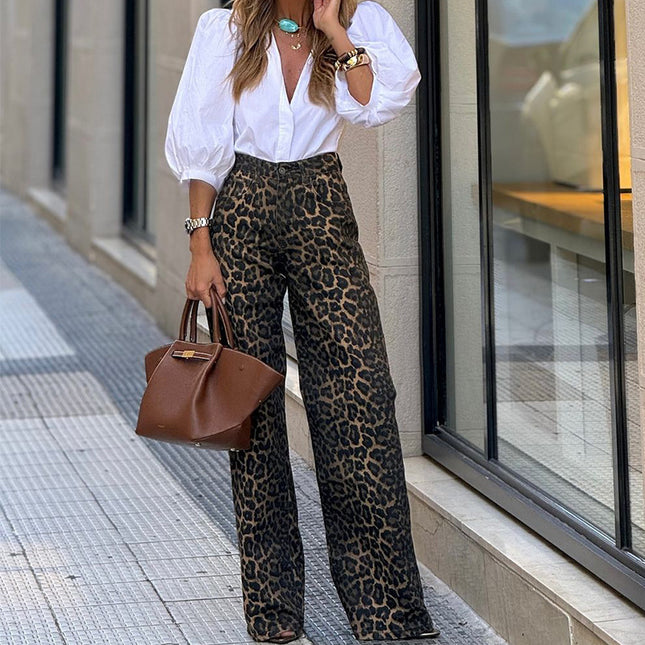 Temperament Leopard Straight Casual Trousers