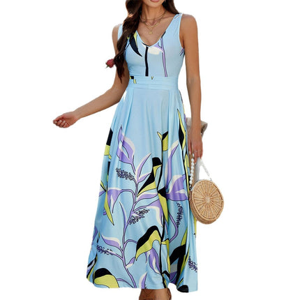 Holiday Floral Sleeveless High Waist Dress