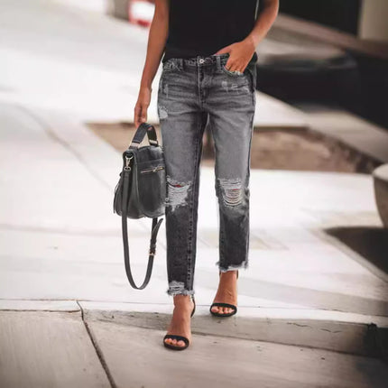 Ripped Non-elastic Retro Fashion Jeans