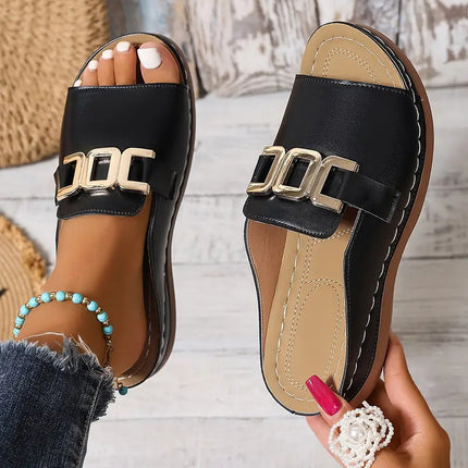 Ins Chain Wedges Peep-toed Slides Mule