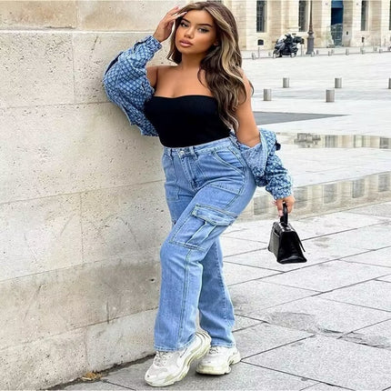 Cargo Multi-pocket Wide-leg Casual Jeans