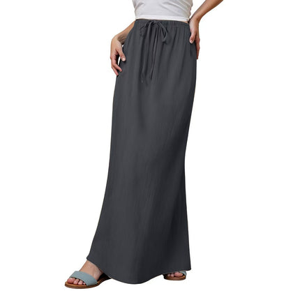 Cotton Solid Color Drawstring Elastic Waist Skirt