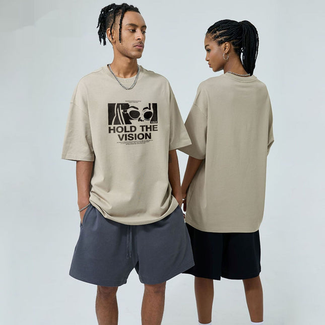 Film Letter Print Loose Round Neck Short Sleeve