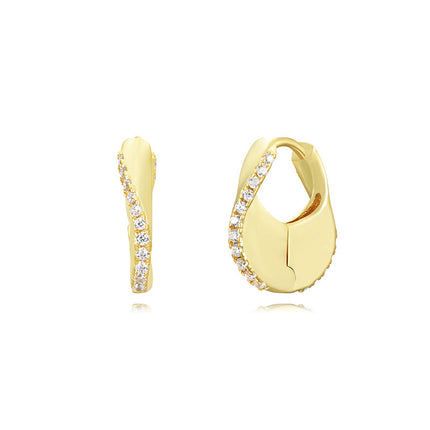 Sterling Silver Needle Street Fashion Geometry Pattern Round Rhinestone Earrings