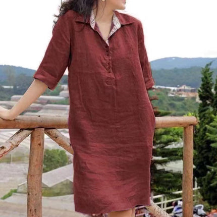 V-neck Loose Mid-length Dress