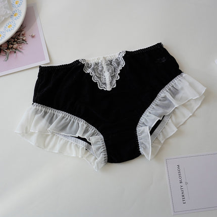 High Waist Hip Retro Lace Black And White Briefs