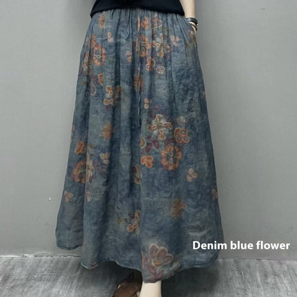 Ramie Printed Big Swing Art Skirt