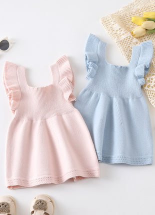 Baby Girls Knitted Dress with Flounced Sleeves - 0-18 Months