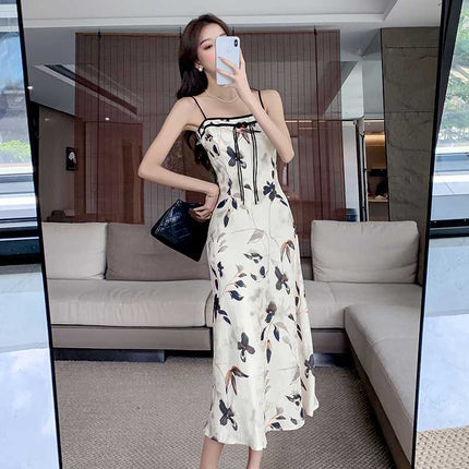 Sling Satin Oblique Cut Temperament Dress