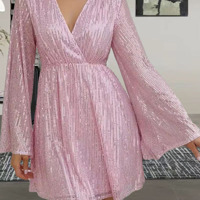 V-neck Sequin Waist Slimming Dress