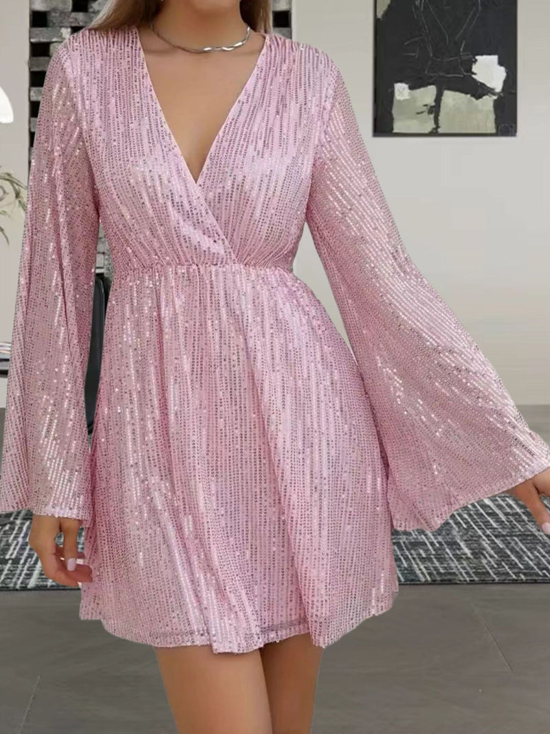 V-neck Sequin Waist Slimming Dress