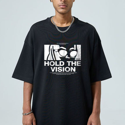 Film Letter Print Loose Round Neck Short Sleeve