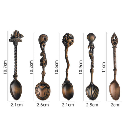 5-Piece Set Zinc Alloy Dessert & Coffee Spoon with Ocean Design