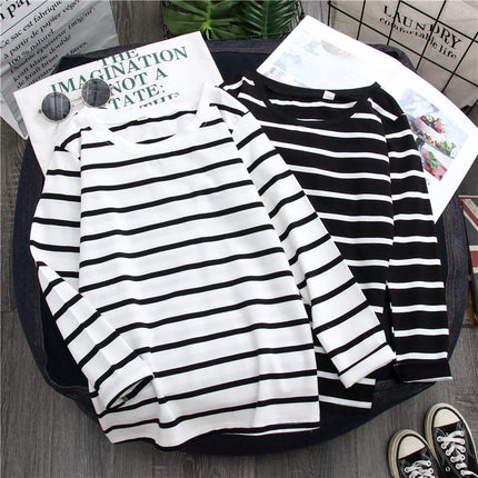 Black Striped Western Style Long-sleeved T-shirt