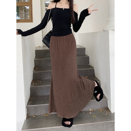 Vintage Crumpled A- Line Autumn Idle Style Skirt