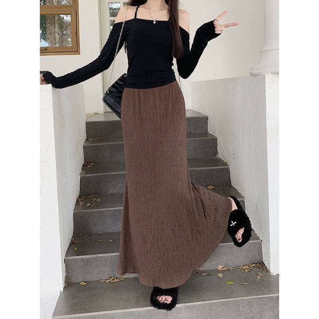 Vintage Crumpled A- Line Autumn Idle Style Skirt