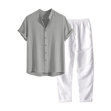 Casual Stand Collar Slim Fit Cotton And Linen Suit