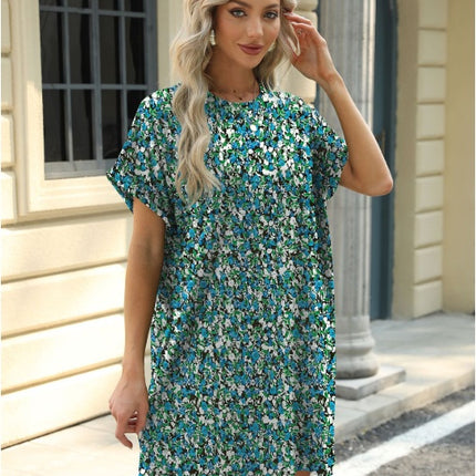 Loose Crew Neck Short Sleeve Pocket Dress