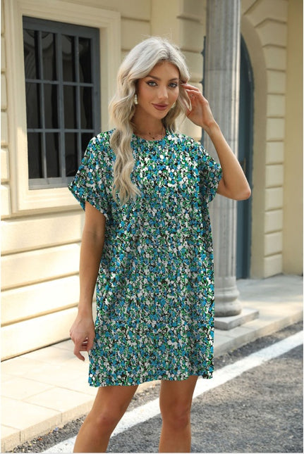 Loose Crew Neck Short Sleeve Pocket Dress