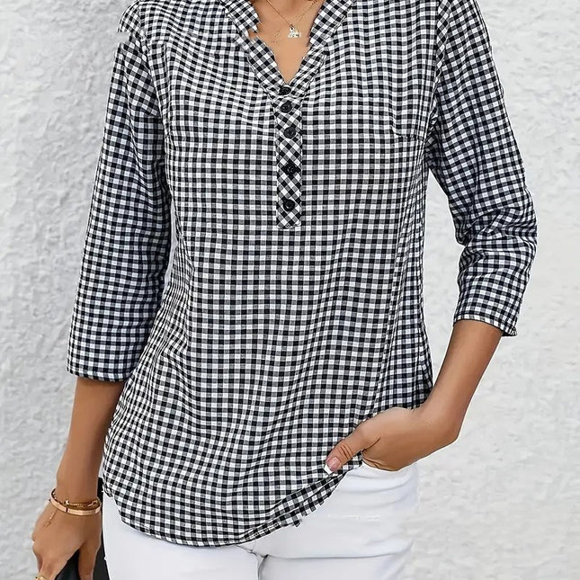 Elegant Retro Plaid Striped Long Sleeve Shirt