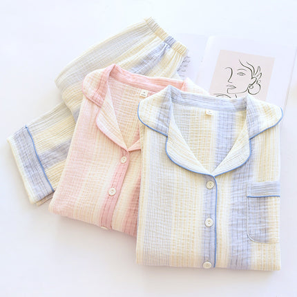 Cotton Yarn Dream Striped Home Wear Long-sleeved Trousers Pajamas