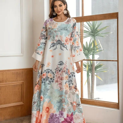 Elegant Floral Long Kaftan Dress