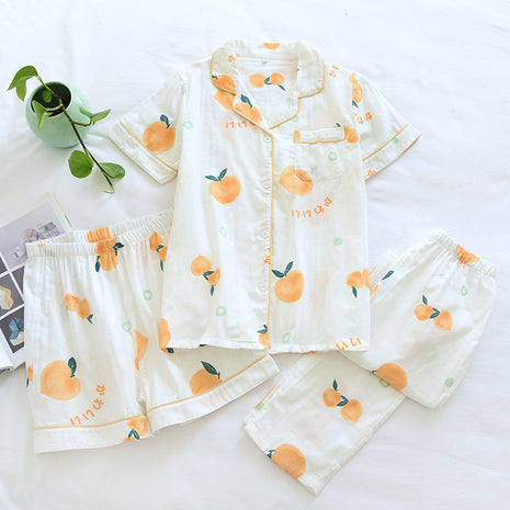 Conjunto de pijama de 3 piezas de gasa dulce y algodón