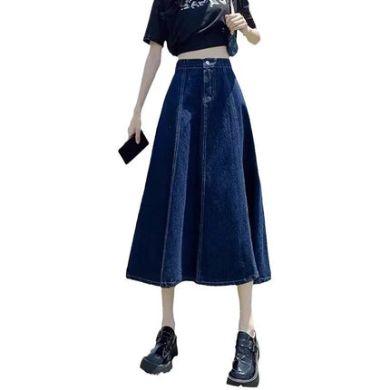Denim A- Line High Waist Umbrella Skirt