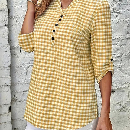 Elegant Retro Plaid Striped Long Sleeve Shirt