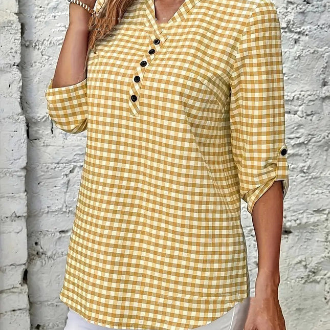 Elegant Retro Plaid Striped Long Sleeve Shirt