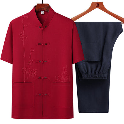 Men's Short Sleeve Chinese Style Chinese Frog Tang Suit